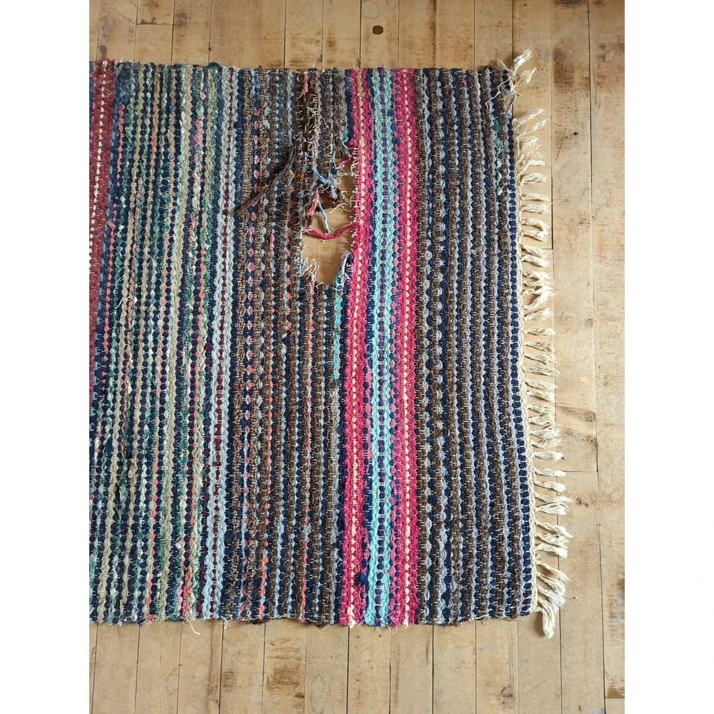 Antique Imported Swedish Hand Made Rag Rug Runner (32